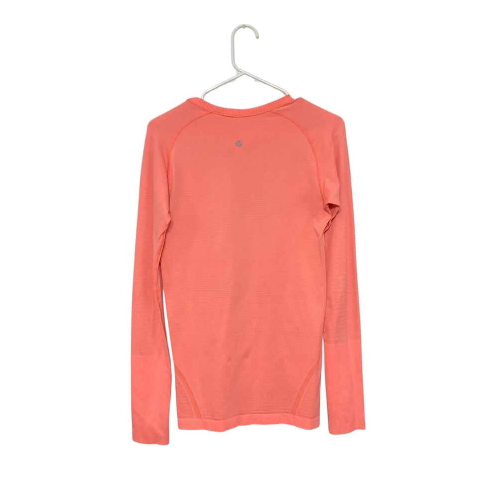 Lululemon Swiftly Tech 2.0 Long Sleeve Sz 8 Medium Orange Running Top Hip Length - Picture 3 of 5